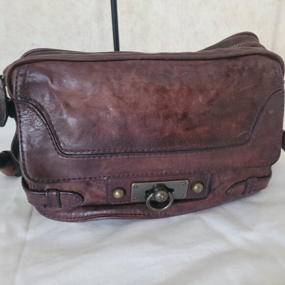 Frye Cameron Crossbody Distressed Merlot Wine Leather Purse Shoulder Bag - Picture 9 of 15